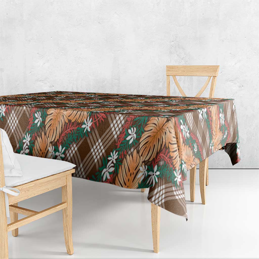 Polynesian Monstera Tiare Floral Tablecloth Chocolate Brown Tropical Plaid LT01 - Polynesian Pride