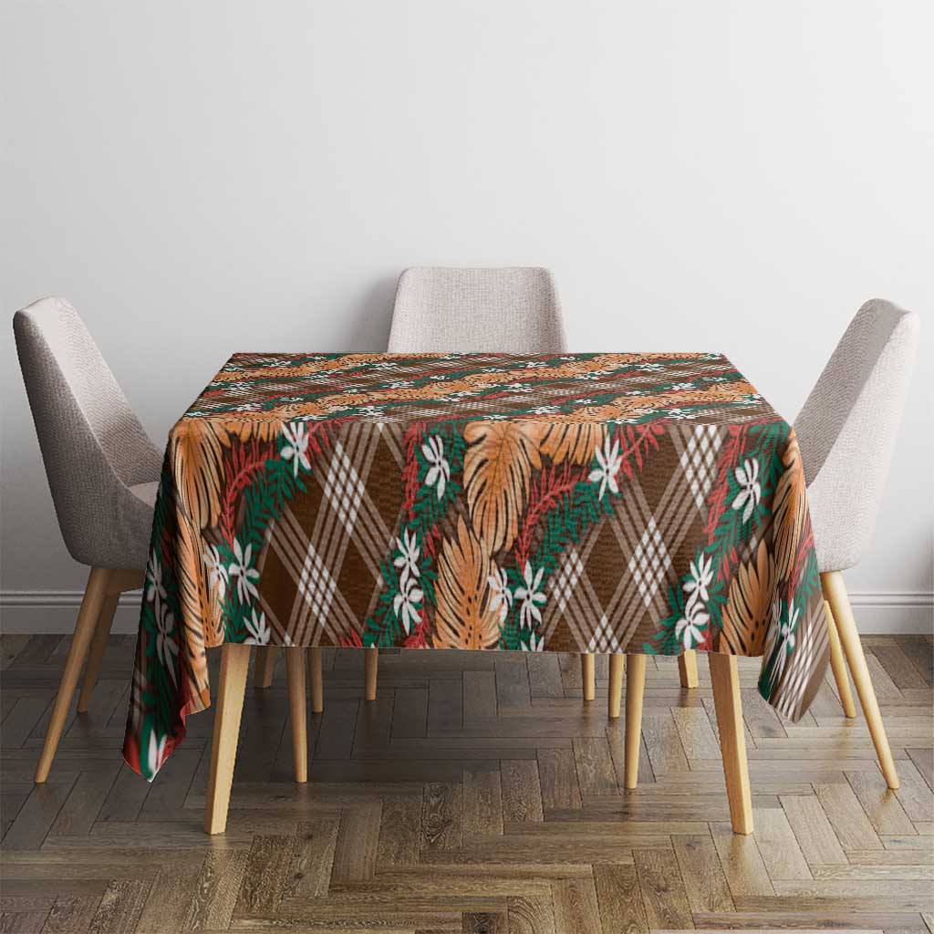 Polynesian Monstera Tiare Floral Tablecloth Chocolate Brown Tropical Plaid LT01 - Polynesian Pride