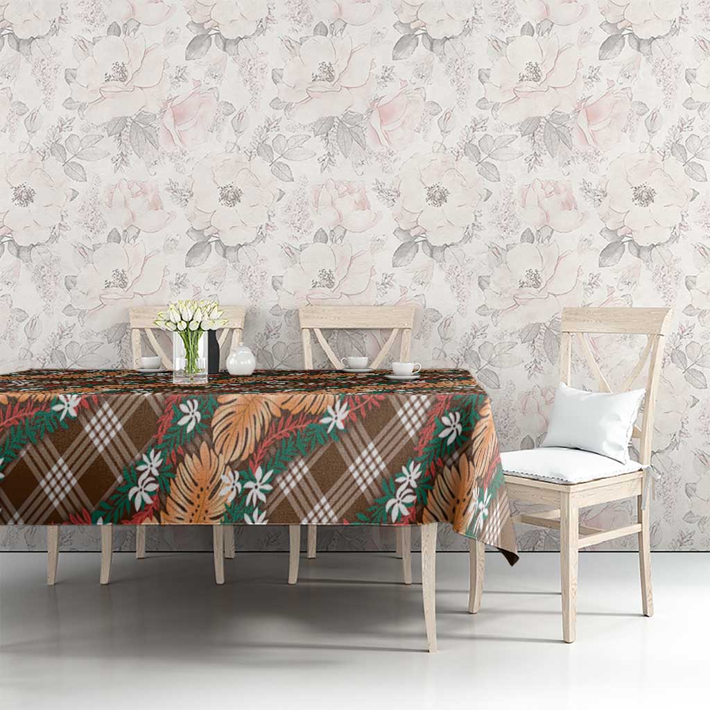 Polynesian Monstera Tiare Floral Tablecloth Chocolate Brown Tropical Plaid LT01 - Polynesian Pride