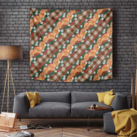 Polynesian Monstera Tiare Floral Tapestry Chocolate Brown Tropical Plaid - Polynesian Pride