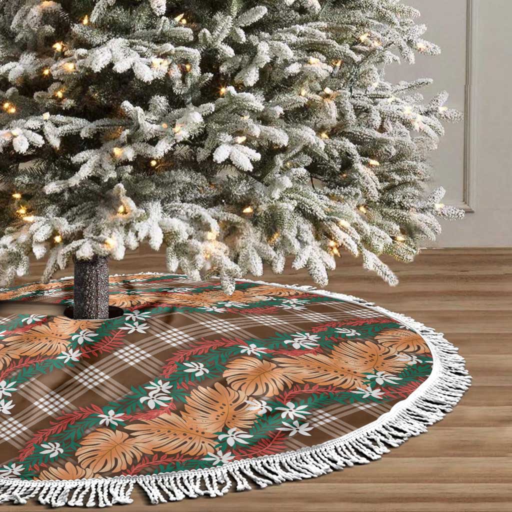 Polynesian Monstera Tiare Floral Tree Skirt Chocolate Brown Tropical Plaid LT01 - Polynesian Pride