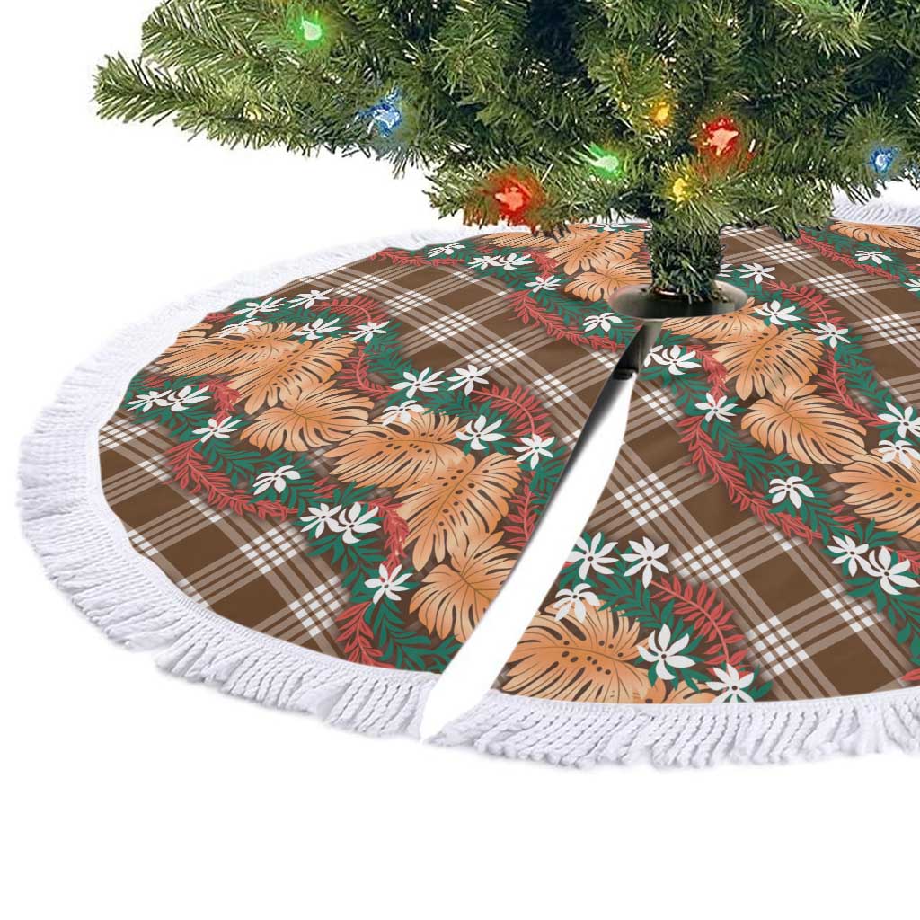 Polynesian Monstera Tiare Floral Tree Skirt Chocolate Brown Tropical Plaid LT01 - Polynesian Pride