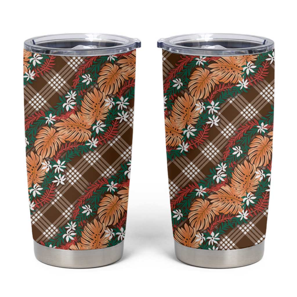 Polynesian Monstera Tiare Floral Tumbler Cup Chocolate Brown Tropical Plaid LT01 Brown - Polynesian Pride
