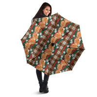 Polynesian Monstera Tiare Floral Umbrella Chocolate Brown Tropical Plaid LT01 - Polynesian Pride