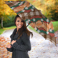 Polynesian Monstera Tiare Floral Umbrella Chocolate Brown Tropical Plaid LT01 - Polynesian Pride
