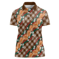 Polynesian Monstera Tiare Floral Women Polo Shirt Chocolate Brown Tropical Plaid LT01 Female Brown - Polynesian Pride
