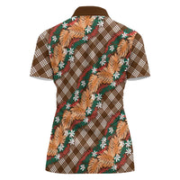 Polynesian Monstera Tiare Floral Women Polo Shirt Chocolate Brown Tropical Plaid LT01 - Polynesian Pride
