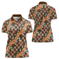 Polynesian Monstera Tiare Floral Women Polo Shirt Chocolate Brown Tropical Plaid LT01 - Polynesian Pride