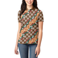 Polynesian Monstera Tiare Floral Women Polo Shirt Chocolate Brown Tropical Plaid LT01 - Polynesian Pride