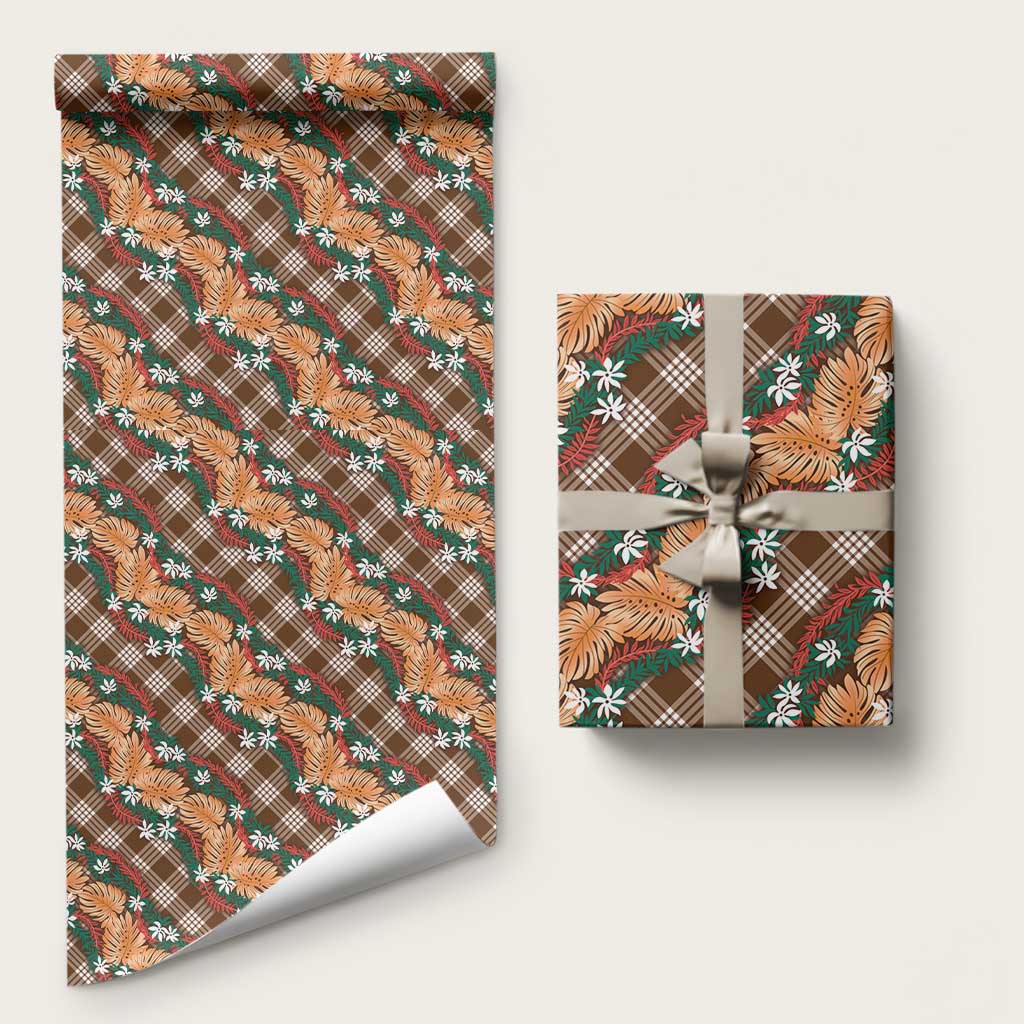 Polynesian Monstera Tiare Floral Wrapping Paper Chocolate Brown Tropical Plaid LT01 58" × 23" Brown - Polynesian Pride