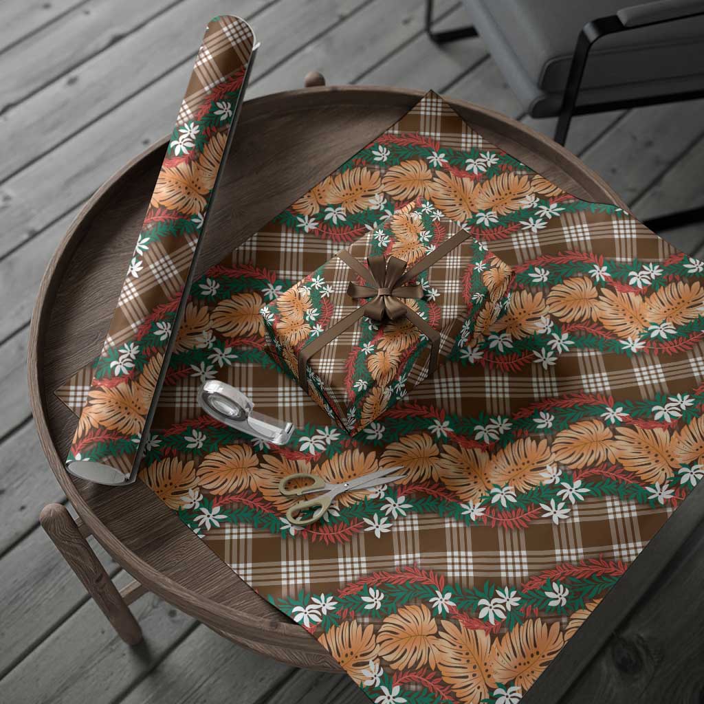 Polynesian Monstera Tiare Floral Wrapping Paper Chocolate Brown Tropical Plaid LT01 - Polynesian Pride