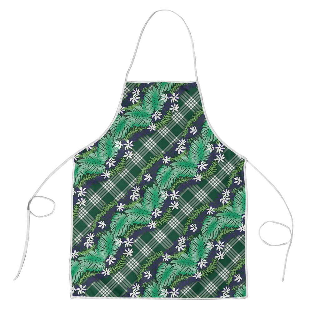 Polynesian Monstera Tiare Floral Apron Forest Green Tropical Plaid LT01 Green - Polynesian Pride