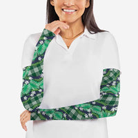 Polynesian Monstera Tiare Floral Arm Sleeves Forest Green Tropical Plaid LT01 - Polynesian Pride