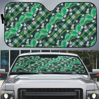 Polynesian Monstera Tiare Floral Auto Sun Shade Forest Green Tropical Plaid - Polynesian Pride