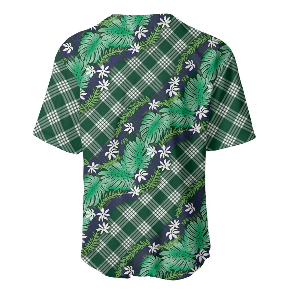 Polynesian Monstera Tiare Floral Baseball Jersey Forest Green Tropical Plaid LT01 - Polynesian Pride