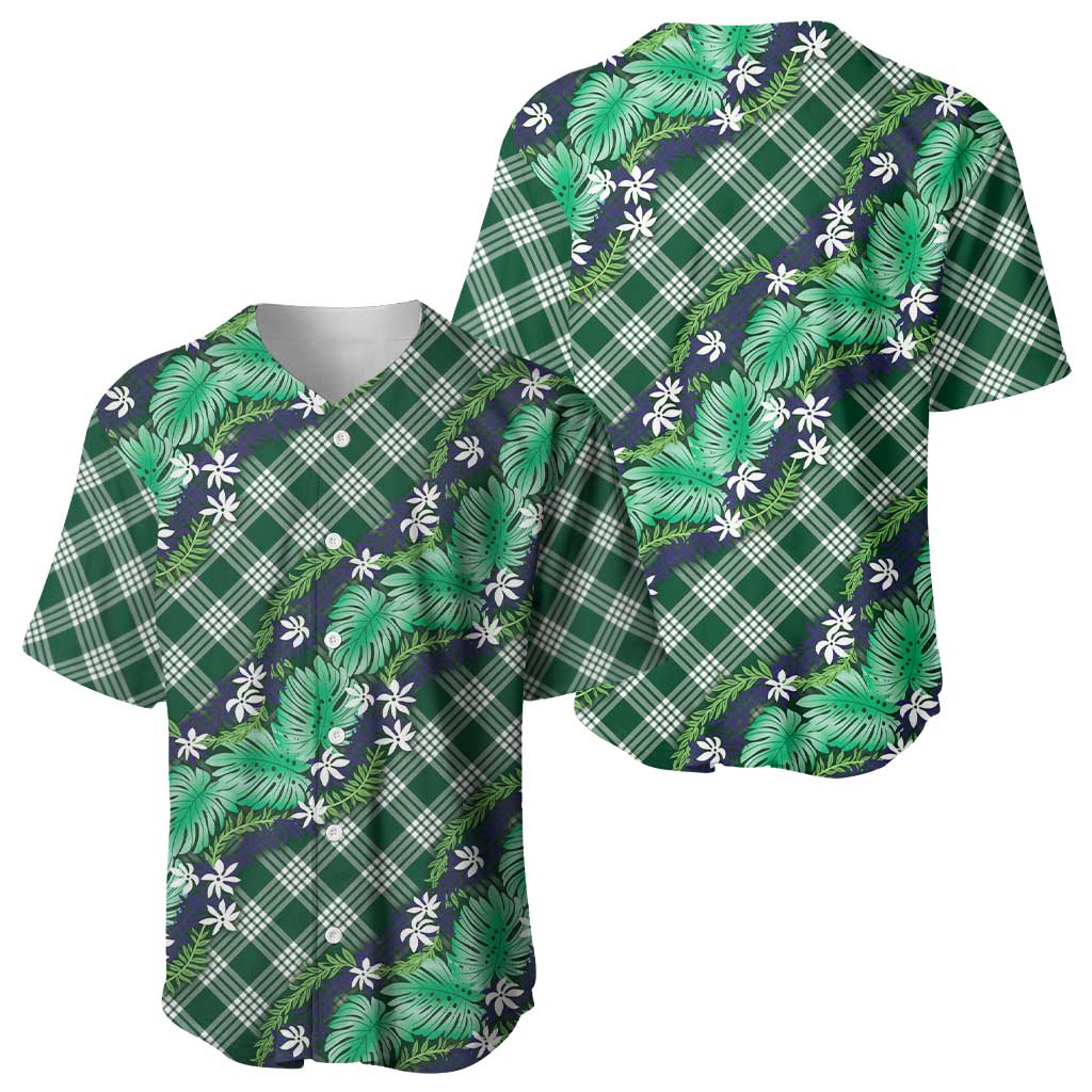 Polynesian Monstera Tiare Floral Baseball Jersey Forest Green Tropical Plaid LT01 - Polynesian Pride
