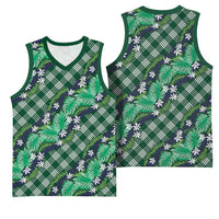 Polynesian Monstera Tiare Floral Basketball Jersey Forest Green Tropical Plaid LT01 - Polynesian Pride