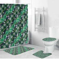 Polynesian Monstera Tiare Floral Bathroom Set Forest Green Tropical Plaid - Polynesian Pride