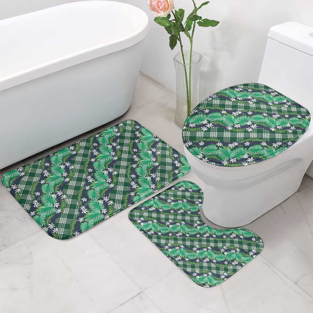 Polynesian Monstera Tiare Floral Bathroom Set Forest Green Tropical Plaid - Polynesian Pride