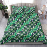 Polynesian Monstera Tiare Floral Bedding Set Forest Green Tropical Plaid - Polynesian Pride