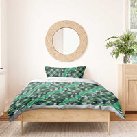 Polynesian Monstera Tiare Floral Bedding Set Forest Green Tropical Plaid - Polynesian Pride