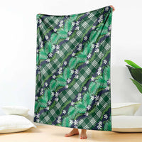 Polynesian Monstera Tiare Floral Blanket Forest Green Tropical Plaid - Polynesian Pride