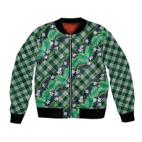 Polynesian Monstera Tiare Floral Bomber Jacket Forest Green Tropical Plaid - Polynesian Pride