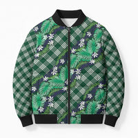 Polynesian Monstera Tiare Floral Bomber Puffer Jacket Forest Green Tropical Plaid LT01 Unisex Green - Polynesian Pride