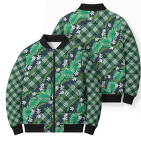 Polynesian Monstera Tiare Floral Bomber Puffer Jacket Forest Green Tropical Plaid LT01 - Polynesian Pride