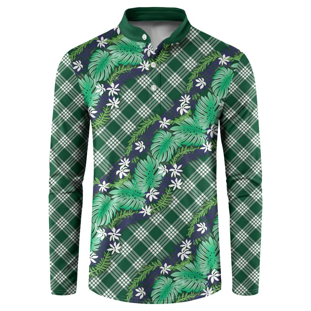 Polynesian Monstera Tiare Floral Button Sweatshirt Forest Green Tropical Plaid LT01 Green - Polynesian Pride