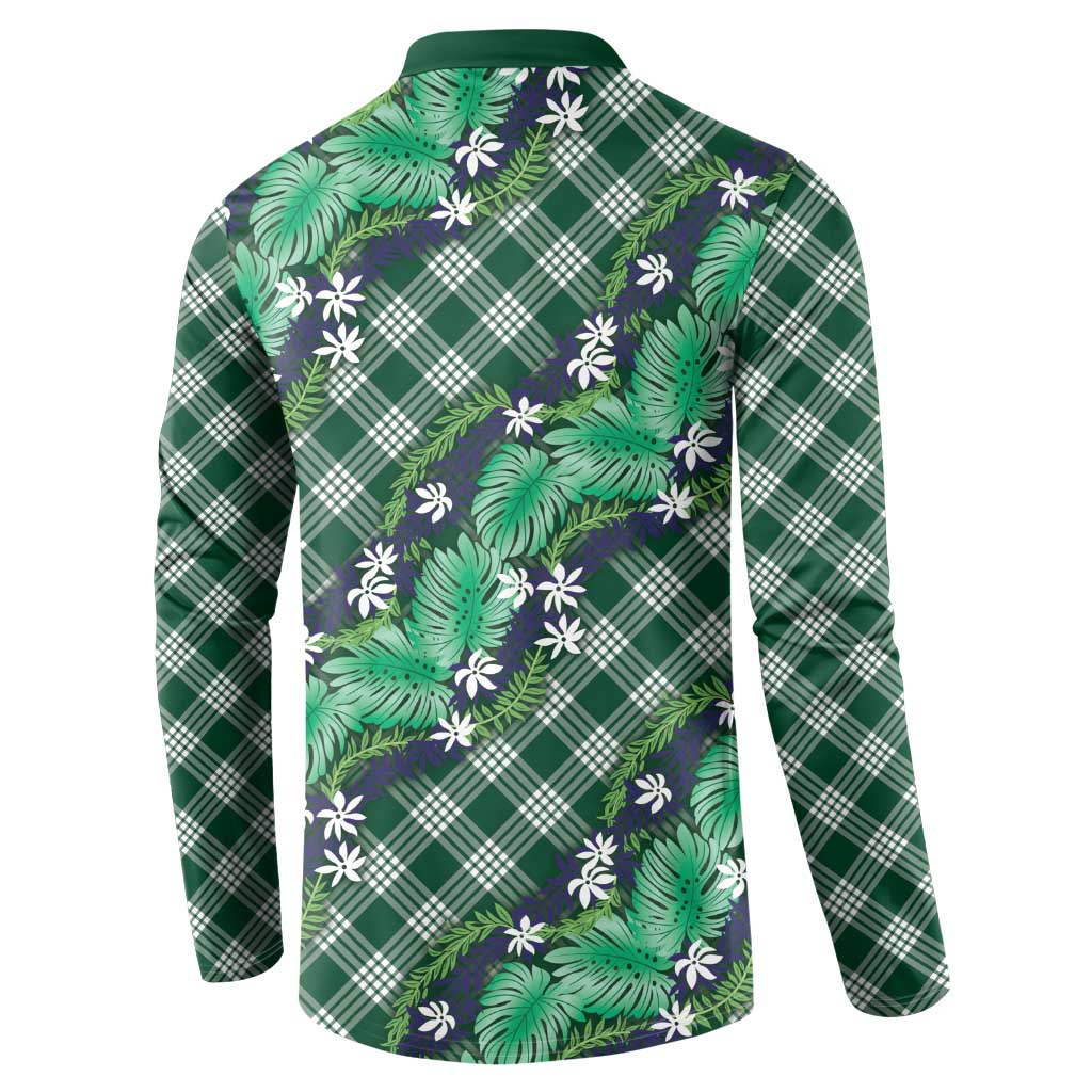 Polynesian Monstera Tiare Floral Button Sweatshirt Forest Green Tropical Plaid LT01 - Polynesian Pride