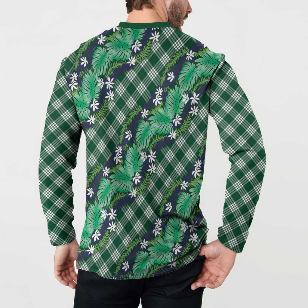 Polynesian Monstera Tiare Floral Button Sweatshirt Forest Green Tropical Plaid LT01 - Polynesian Pride