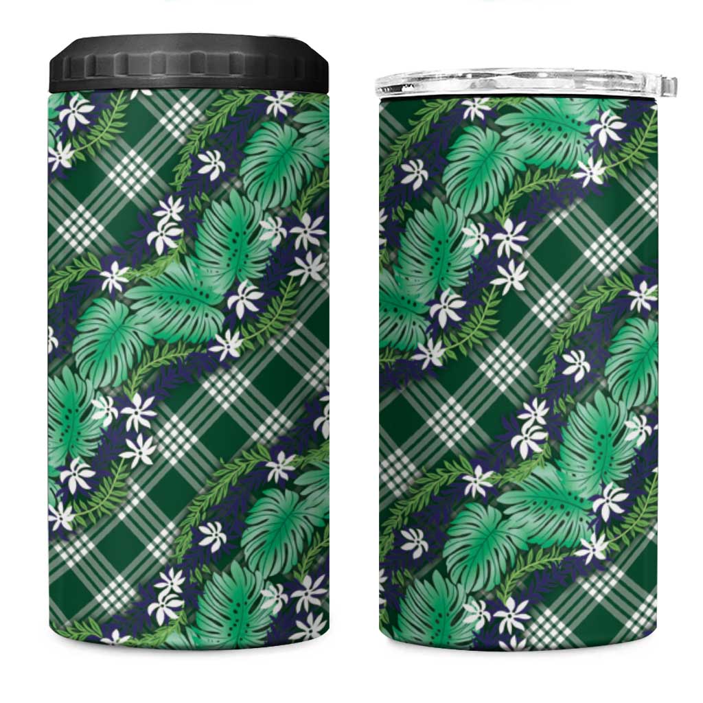 Polynesian Monstera Tiare Floral 4 in 1 Can Cooler Tumbler Forest Green Tropical Plaid LT01 One Size: 16 oz Green - Polynesian Pride