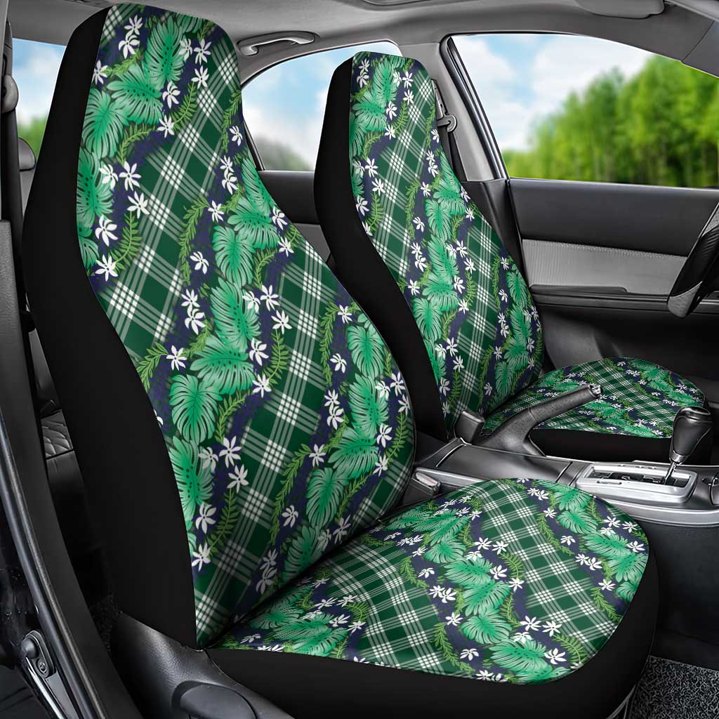 Polynesian Monstera Tiare Floral Car Seat Cover Forest Green Tropical Plaid LT01 - Polynesian Pride
