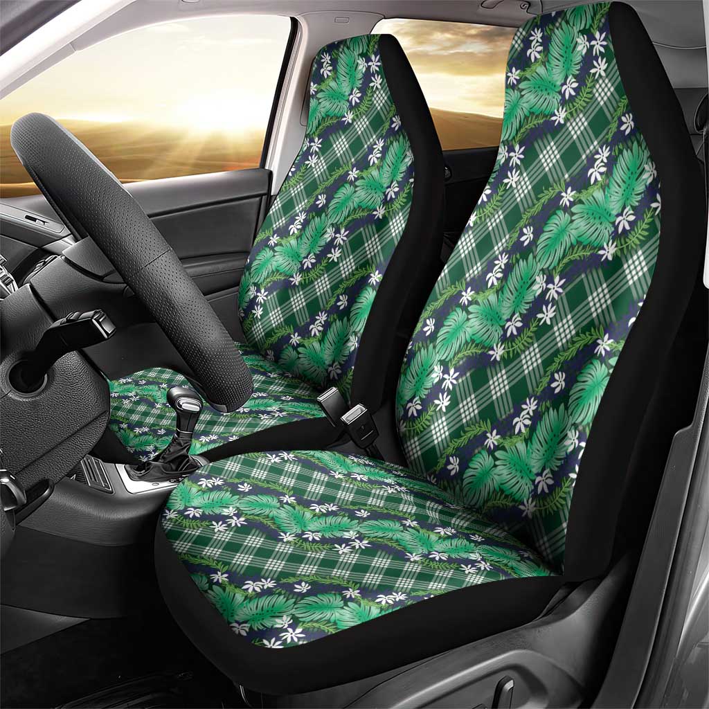 Polynesian Monstera Tiare Floral Car Seat Cover Forest Green Tropical Plaid LT01 - Polynesian Pride