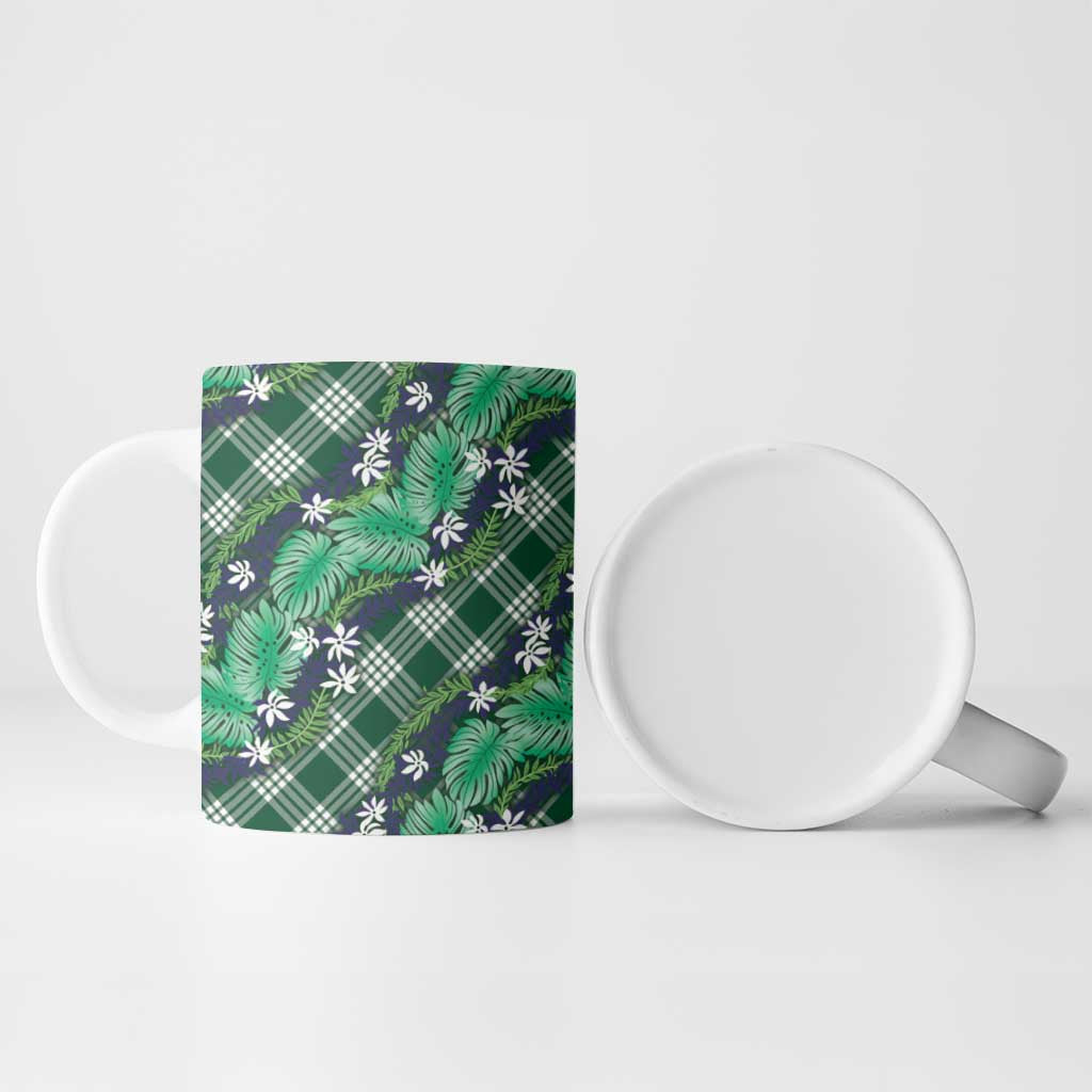 Polynesian Monstera Tiare Floral Ceramic Mug Forest Green Tropical Plaid LT01 - Polynesian Pride