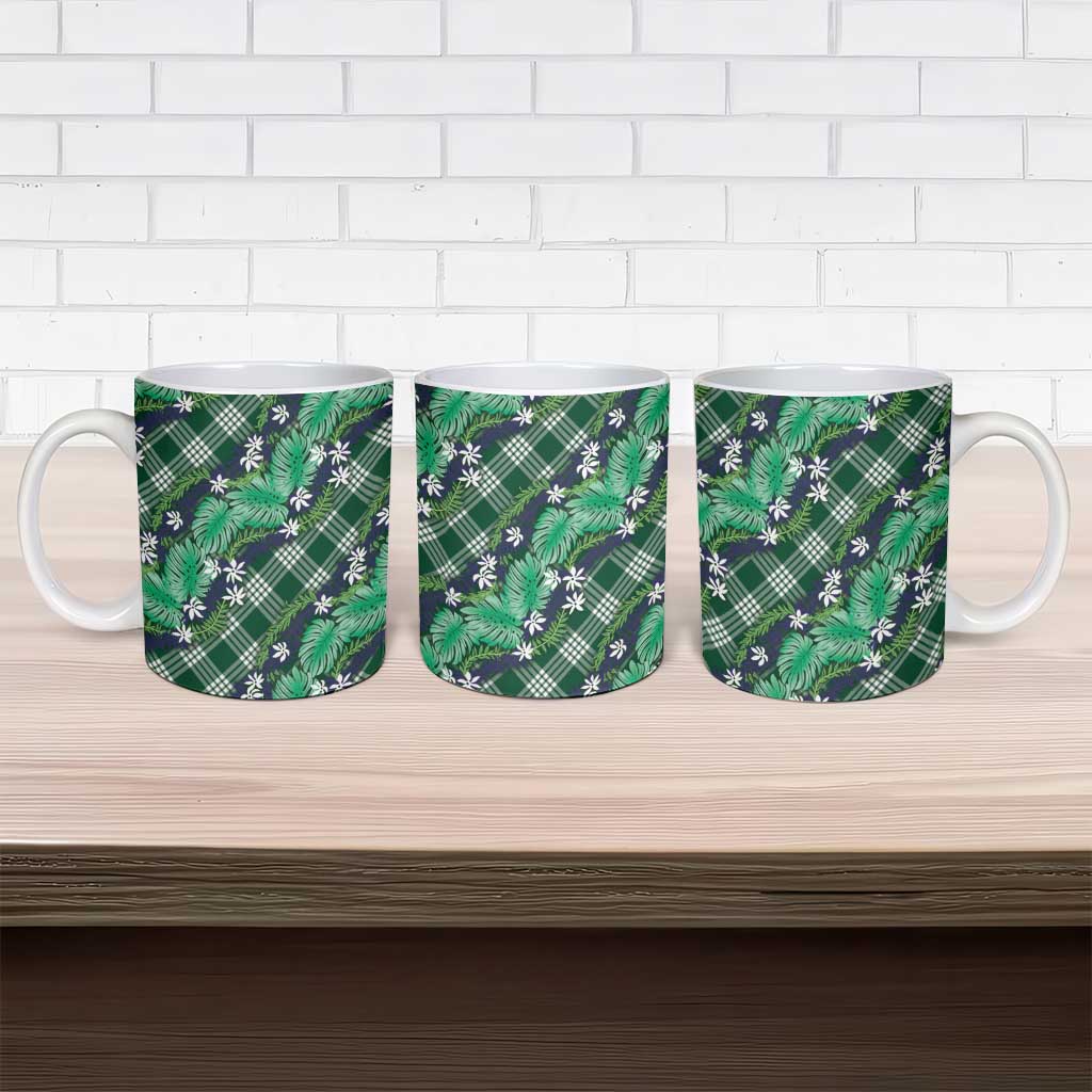 Polynesian Monstera Tiare Floral Ceramic Mug Forest Green Tropical Plaid LT01 - Polynesian Pride