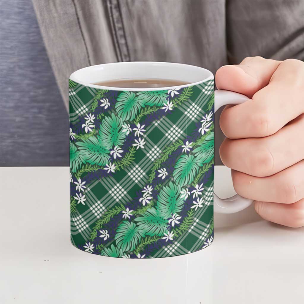 Polynesian Monstera Tiare Floral Ceramic Mug Forest Green Tropical Plaid LT01 - Polynesian Pride