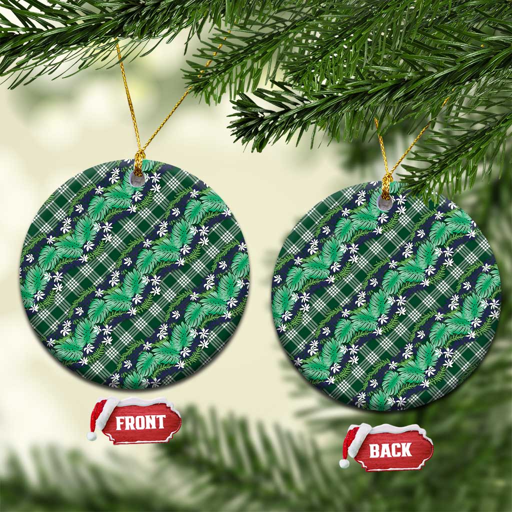 Polynesian Monstera Tiare Floral Ceramic Ornament Forest Green Tropical Plaid LT01 Circle Green - Polynesian Pride