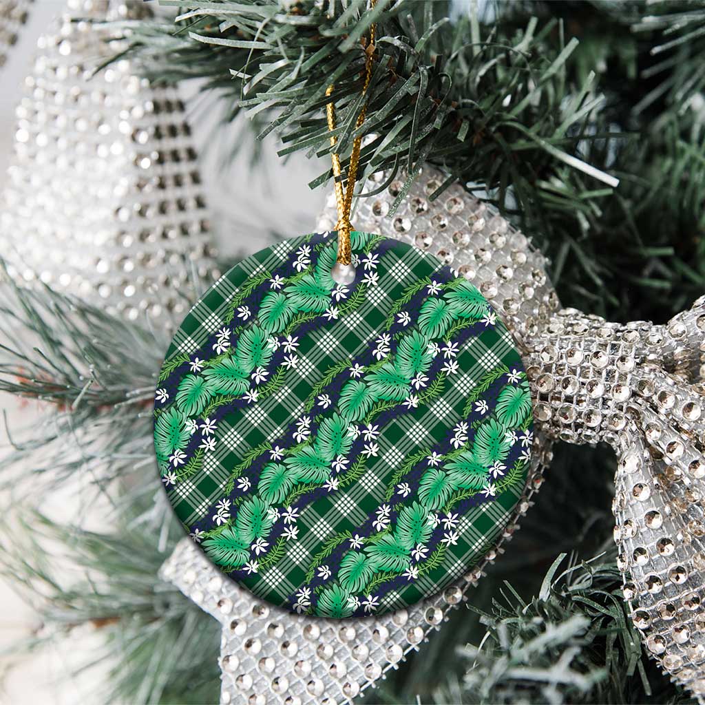 Polynesian Monstera Tiare Floral Ceramic Ornament Forest Green Tropical Plaid LT01 - Polynesian Pride