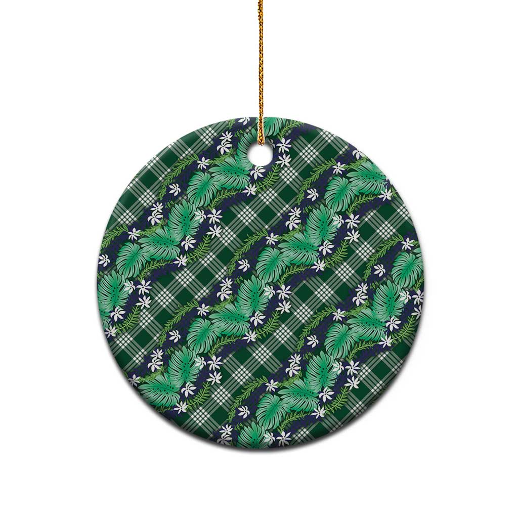 Polynesian Monstera Tiare Floral Ceramic Ornament Forest Green Tropical Plaid LT01 - Polynesian Pride
