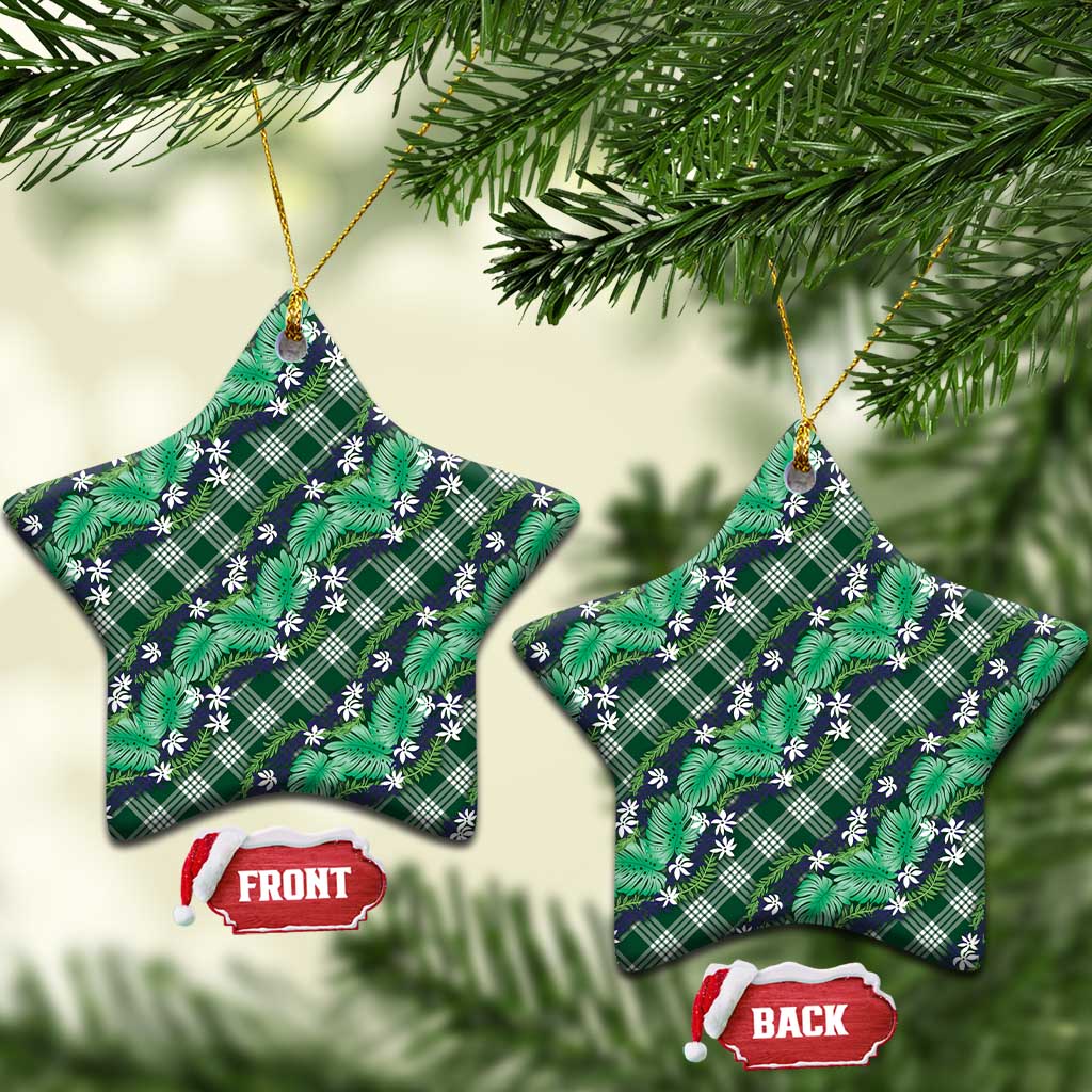 Polynesian Monstera Tiare Floral Ceramic Ornament Forest Green Tropical Plaid LT01 Star Green - Polynesian Pride