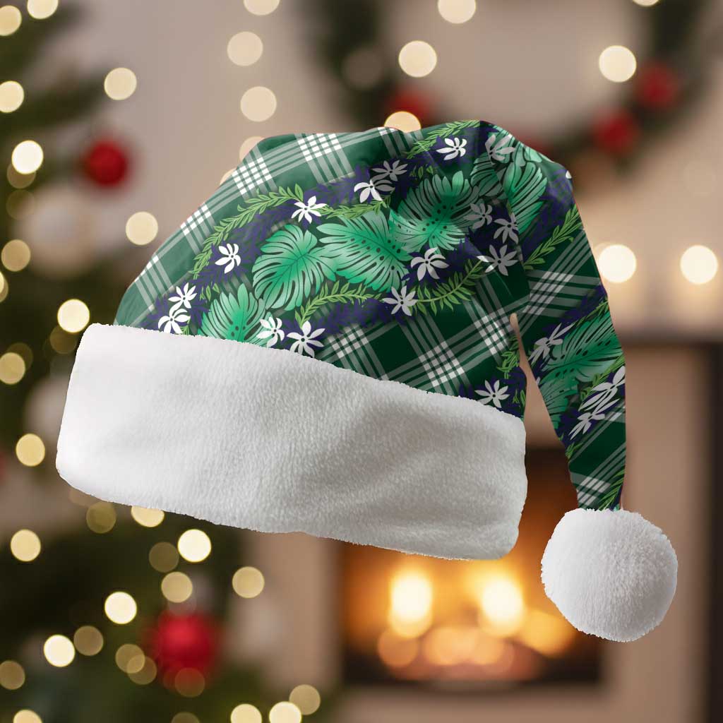 Polynesian Monstera Tiare Floral Christmas Santa Hat Forest Green Tropical Plaid LT01 Without Fur Green - Polynesian Pride