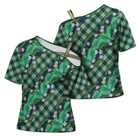 Polynesian Monstera Tiare Floral Cross Shoulder Shirt Forest Green Tropical Plaid LT01 - Polynesian Pride