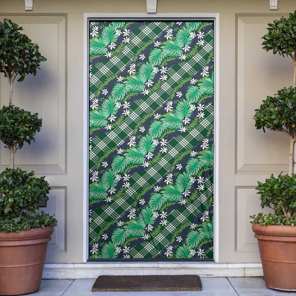 Polynesian Monstera Tiare Floral Door Cover Forest Green Tropical Plaid LT01 Green - Polynesian Pride