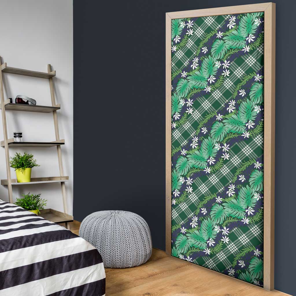 Polynesian Monstera Tiare Floral Door Cover Forest Green Tropical Plaid LT01 - Polynesian Pride