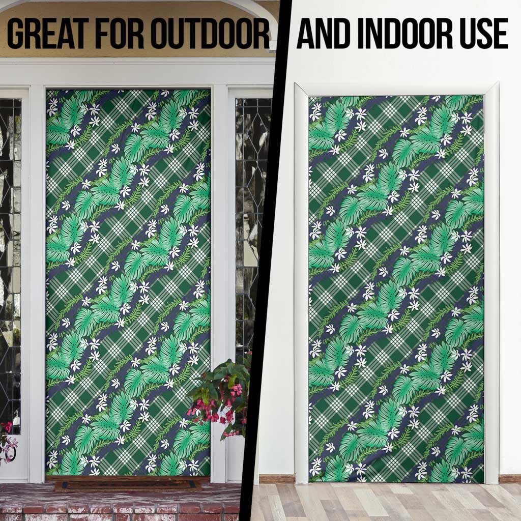 Polynesian Monstera Tiare Floral Door Cover Forest Green Tropical Plaid LT01 - Polynesian Pride