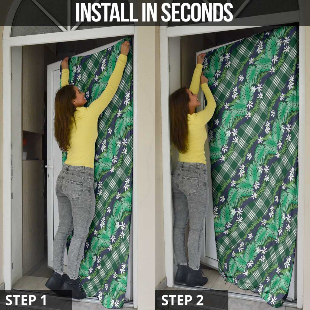 Polynesian Monstera Tiare Floral Door Cover Forest Green Tropical Plaid LT01 - Polynesian Pride