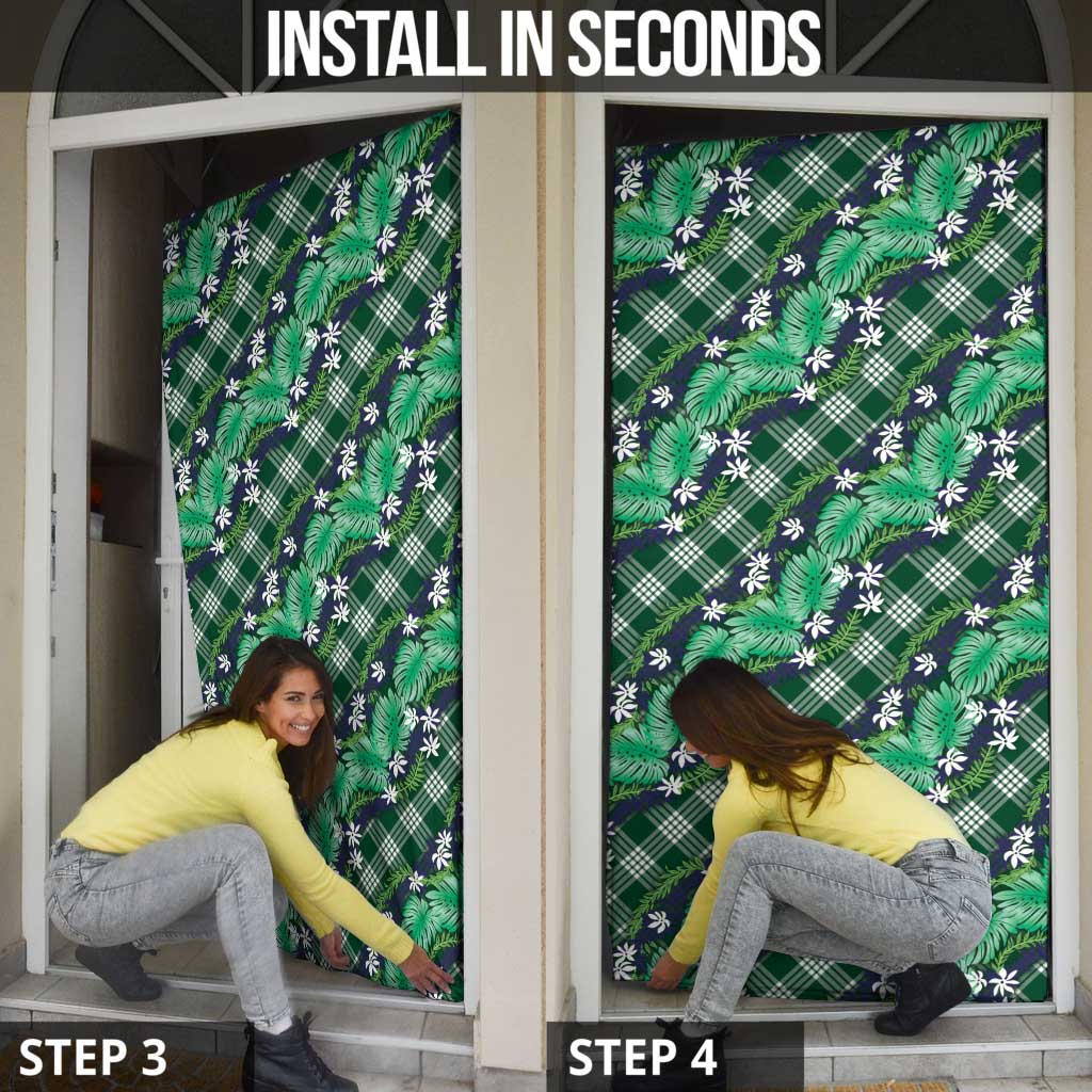 Polynesian Monstera Tiare Floral Door Cover Forest Green Tropical Plaid LT01 - Polynesian Pride