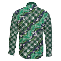 Polynesian Monstera Tiare Floral Family Matching Long Sleeve Bodycon Dress and Hawaiian Shirt Forest Green Tropical Plaid - Polynesian Pride